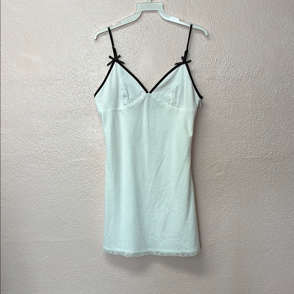 Elegant White Slip Dress with Black Accents